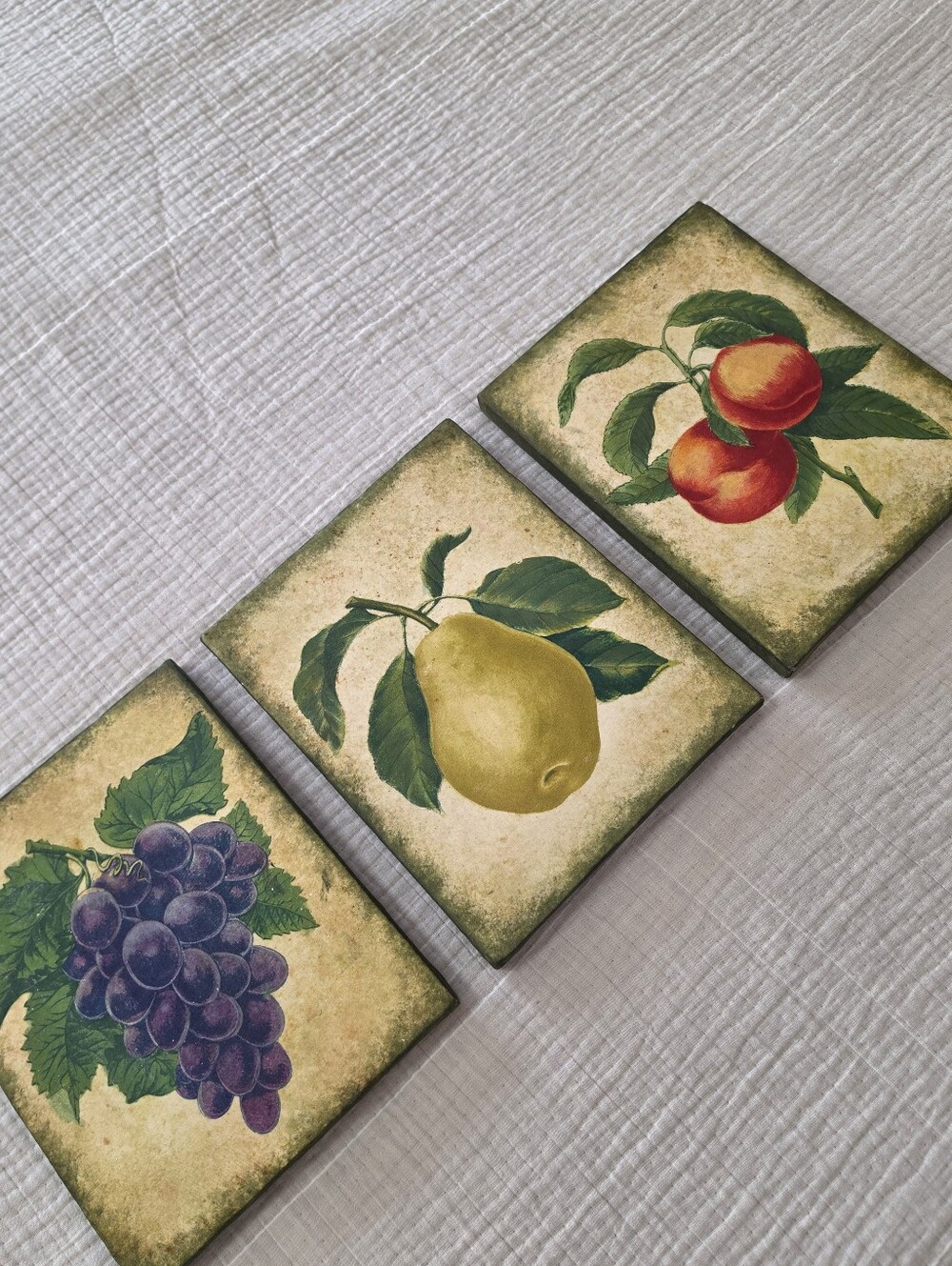 Vintage Set Of 3 Canvas Fruit Paintings 8x10